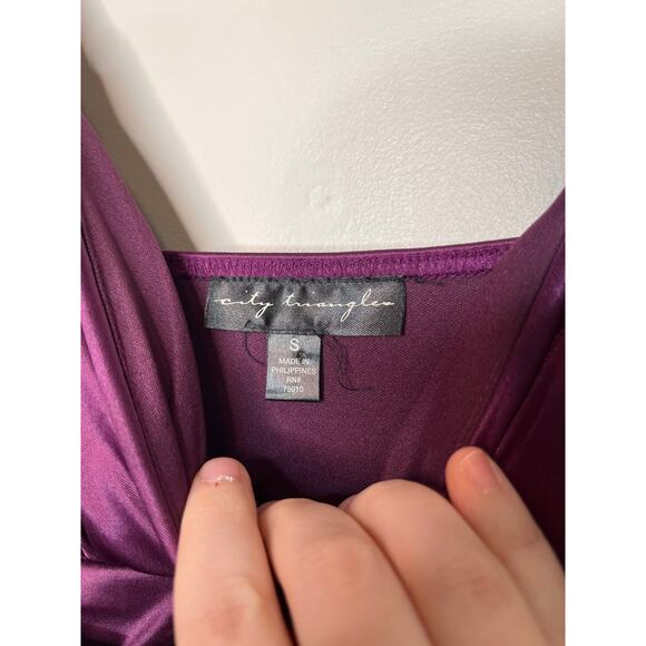 2000s Y2K City Triangles Purple Fairy Whimsy Satin Babydoll Hoco Prom Dress S - Picture 2 of 5